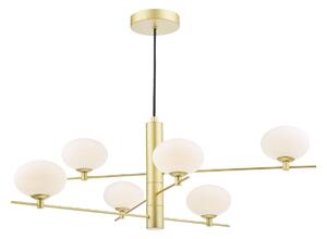 Dar Lighting Jasper 6 Light Ceiling Pendant Light In Satin Gold Finish With Opal Glass