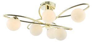 Dar Lighting Lysandra 6 Light Semi Flush Ceiling Light In Polished Gold With Opal Glass