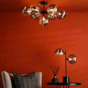 Dar Lighting Cohen 7 Light Semi Flush Ceiling Light In Matt Black With Ribbed Glass