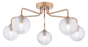 Dar Lighting Feya 5 Light Semi Flush Ceiling Light In Antique Bronze With Ribbed Glass