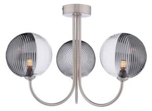 Dar Lighting Jared 3 Light Semi Flush Ceiling Light In Satin Nickel With Ribbed Glass