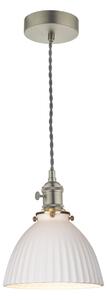 Dar Lighting Hadano Ceiling Pendant Light In Antique Chrome With Ceramic Domed Shade