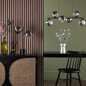 Dar Lighting Spiral 2 Light Table Lamp In Matt Black Finish With Smoked And Clear Ribbed Glass