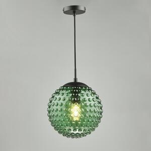 Dar Lighting Hobnail Ceiling Pendant Light In Matt Black Finish With Green Glass