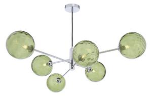 Dar Lighting Vignette 6 Light Ceiling Pendant Light In Polished Chrome With Green Dimpled Glass