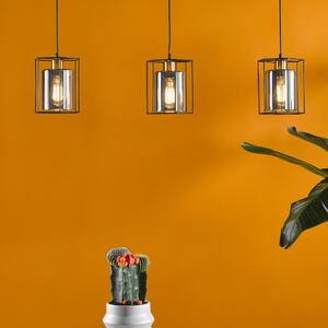 Dar Lighting Tatum 3 Light Bar Ceiling Pendant Light In Matt Black Finish With Smoked Glass