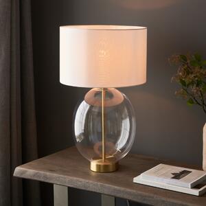 Pablo Oval Clear Glass Touch Table Lamp In Satin Brass With White Shade