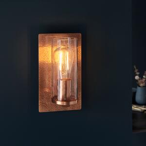 Artisan Wall Light In Hammered Copper Finish With Textured Glass