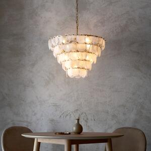 Classic 9 Light Ceiling Pendant Light In Antique Gold With Swirled Glass Discs