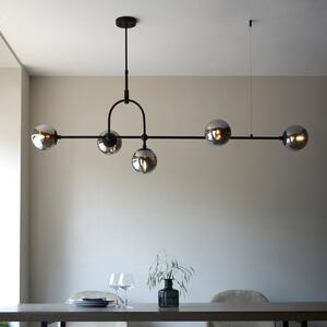 Orio 5 Light Linear Ceiling Pendant Light In Matt Black Finish With Smoked Mirrored Glass