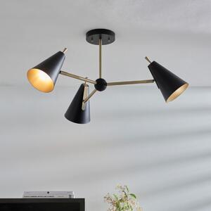Bold 3 Light Semi Flush Ceiling Light In Matt Antique Brass And Matt Black Finish