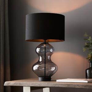 Pablo Shaped Tinted Glass Touch Table Lamp In Matt Black Finish With Black Shade