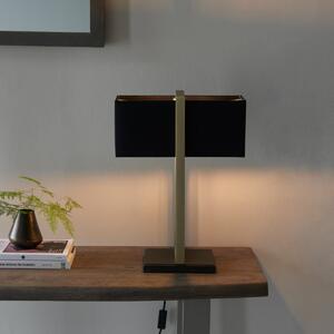 Frame Table Lamp In Matt Antique Brass With Black Fabric Shade