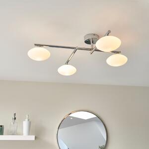 Iza Bathroom 4 Light Semi Flush Ceiling Light In Chrome With Opal Glass Shades IP44