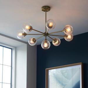 Endon 103172 Allegra 8 Light Ceiling Pendant Light In Antique Brass With Spiral Glass