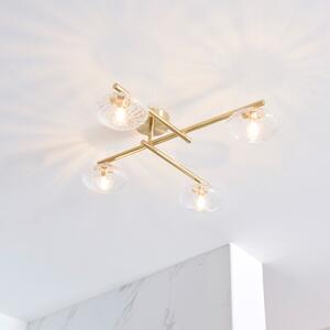 Iza Bathroom 4 Light Semi Flush Ceiling Light In Satin Brass With Ribbed Glass Shades IP44