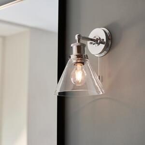Thomas Bathroom Wall Light In Chrome Finish With Clear Cone Glass Shade IP44