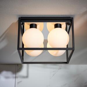 Globule Bathroom 4 Light Flush Ceiling Light In Matt Black With Opal Glass Shades IP44