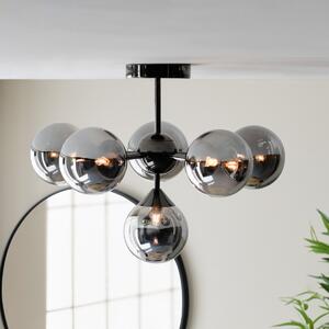 Endon 101148 Oscar 6 Light Semi Flush Ceiling Light In Black Chrome With Smoked Mirror Glass