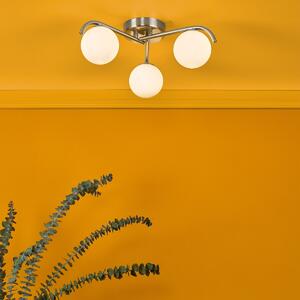 Dar Lighting Orlena 3 Light Flush Ceiling Light In Satin Chrome With Opal Glass Shades ORL5346