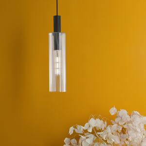 Dar Lighting Ruben Single Ceiling Pendant Light In Satin Black With Ribbed Glass RUB0122