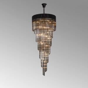 Prestige Metro Grand Spiral Ceiling Pendant Light In Matt Black With Smoke Sculptured Glass 90cm