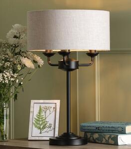 Laura Ashley Sorrento 3 Light Table Lamp In Matt Black With Natural Shade LA3756360-Q