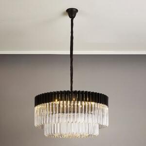 Prestige Metro Round Clear Glass Ceiling Pendant Light In Matt Black Finish 80cm
