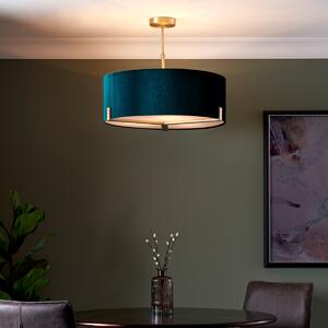 Endon 95839 Hayfield 3 Light Ceiling Pendant In Matt Antique Brass Finish With Green Velvet Shade