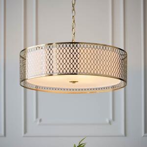 Endon 101569 Cordero 3 Light Ceiling Pendant In Gold Finish With Fabric Shade And Diffuser