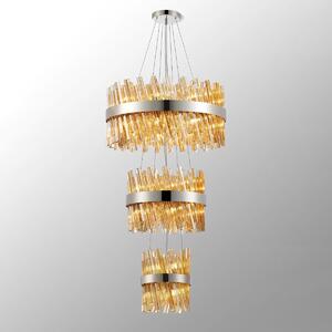 Hampton 3 Tier Ceiling Pendant Light In Polished Nickel Finish With Amber Glass 25+40+60cm