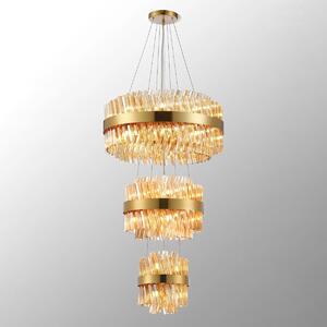 Hampton 3 Tier Ceiling Pendant Light In Brass Finish With Amber Glass 25+40+60cm