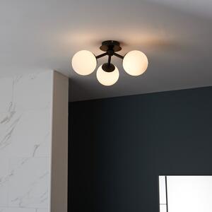 Endon 93489 Pulsa 3 Light Bathroom Semi Flush Ceiling Light In Matt Black With Matt Opal Glass IP44