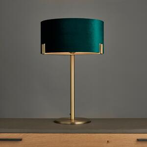 Endon 95837 Hayfield Table Lamp In Matt Antique Brass Finish With Green Velvet Shade