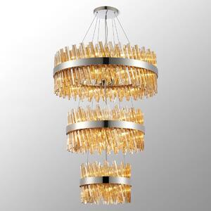 Hampton 3 Tier Ceiling Pendant Light In Polished Nickel Finish With Amber Glass 40+60+80cm