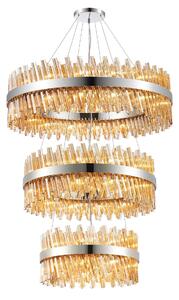 Hampton 3 Tier Ceiling Pendant Light In Polished Nickel Finish With Amber Glass 60+80+100cm