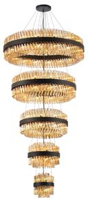 Hampton 5 Tier Ceiling Pendant Light In Satin Black With Amber Glass 25+40+60+80+100cm