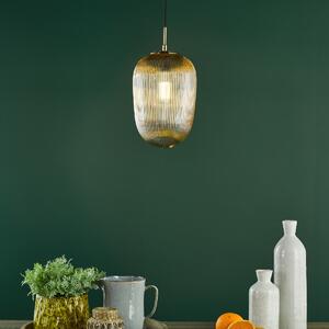 Dar Lighting Abrielle Ceiling Pendant In Brushed Bronze With Amber Ribbed Glass