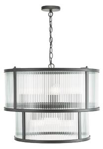 Dar Lighting Bianka 6 Light Ceiling Pendant In Matt Black With Ribbed Glass