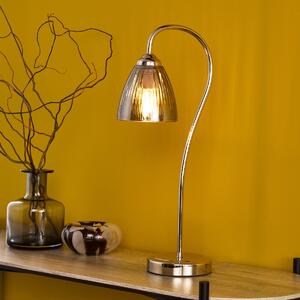 Dar Lighting Glynis Table Lamp In Polished Nickel With Smoked Ribbed Glass Shade