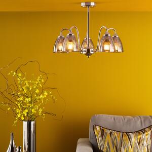 Dar Lighting Glynis 5 Light Semi Flush Ceiling Light In Polished Nickel With Smoked Glass