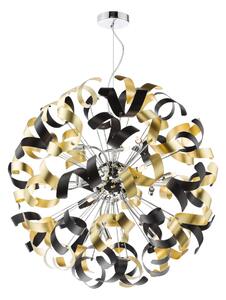 Dar Lighting Swash 12 Light Ceiling Pendant In Chrome With Black And Gold Ribbons