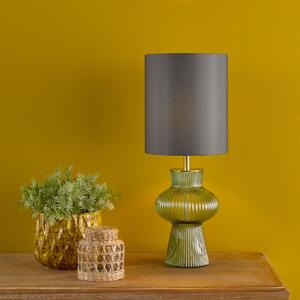 Dar Wisebuys Suelita Table Lamp In Green Ribbed Glass And Antique Brass With Shade