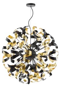 Dar Lighting Swash 12 Light Ceiling Pendant In Matt Black With Black And Gold Ribbons