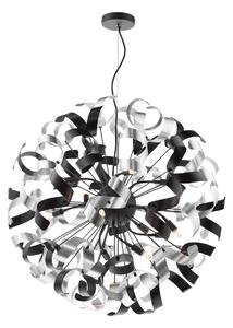 Dar Lighting Swash 12 Light Ceiling Pendant In Matt Black With Black And Aluminium Ribbons