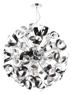Dar Lighting Swash 12 Light Ceiling Pendant In Chrome With Black And Aluminium Ribbons