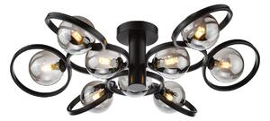 Dar Wisebuys Lynette 9 Light Semi Flush Ceiling Light In Satin Black With Smoked Glass