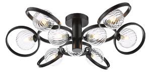 Dar Wisebuys Lynette 9 Light Semi Flush Ceiling Light In Satin Black With Twisted Glass