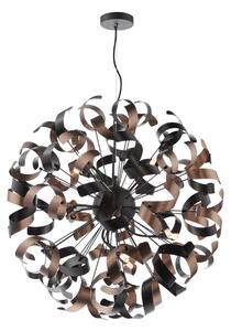 Dar Lighting Swash 12 Light Ceiling Pendant In Matt Black With Copper And Black Ribbons