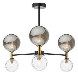 Dar Wisebuys Takara 6 Light Semi Flush Ceiling Light In Matt Black With Clear And Smoked Glass